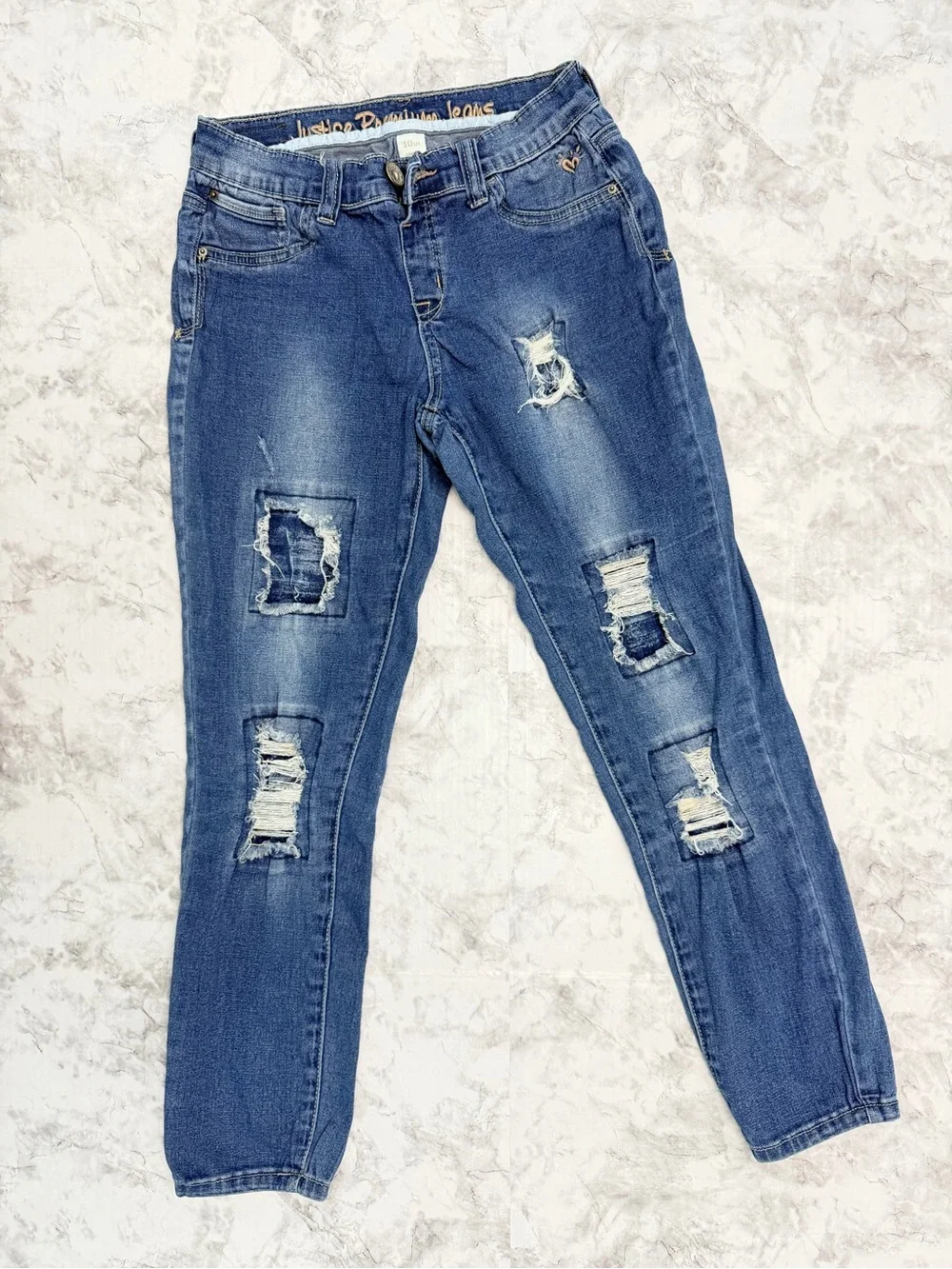 Justice Distressed Dark Blue Skinny Jeans